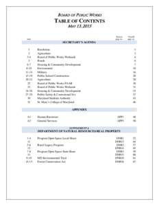 BOARD OF PUBLIC WORKS  TABLE OF CONTENTS MAY 13, 2015  Section