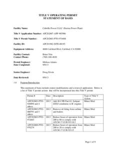 TITLE V OPERATING PERMIT STATEMENT OF BASIS Facility Name:  Cabrillo Power I LLC (Encina Power Plant)