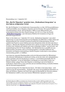 Vorsitzender: Prof. Dr. Werner Schiffauer Kontakt:  +www.rat-fuer-migration.de