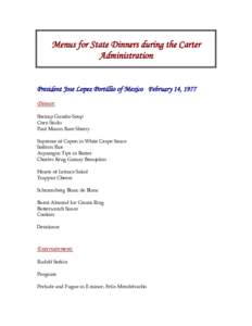 Menus for Sate Dinners during the Carter Administration
