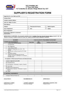 PITC PHARMA, INC. 2nd Floor NDC Bldg. 116 Tordesillas St. Salcedo Village, Makati City 1227 SUPPLIER’S REGISTRATION FORM Registration No. (to be filled up by PPI) ______________