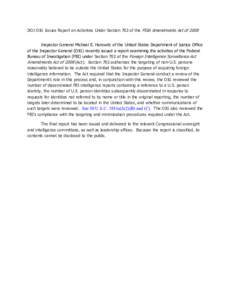 Report on Activities Under Section 702 of the FISA Amendments Act of 2008