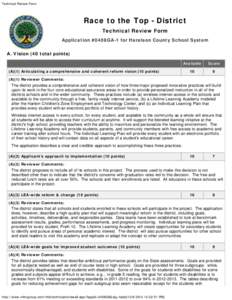 Technical Review Form  Race to the Top - District Technical Review Form Application #0408GA-1 for Haralson County School System A. Vision (40 total points)