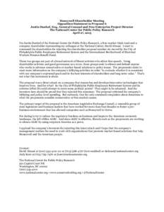 Honeywell Shareholder Meeting Opposition Statement to Proposal 6 Justin Danhof, Esq., General Counsel and Free Enterprise Project Director The National Center for Public Policy Research April 27, 2015