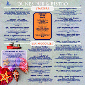 Dunes Pub & Bistro Island Tapas Plate Starters  Our Homemade Pâté, Tiger Prawn in Spiced Pink Sauce,