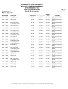 DEPARTMENT OF THE INTERIOR BUREAU OF LAND MANAGEMENT CASE RECORDATION Oil & Gas Leases Issued Sort By Serial Number