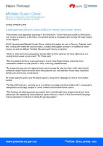 News Release Minister Susan Close Minister for Education and Child Development Minister for Higher Education and Skills Sunday, 28 February, 2016