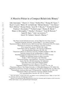 arXiv:1304.6875v1 [astro-ph.HE] 25 Apr[removed]A Massive Pulsar in a Compact Relativistic Binary∗