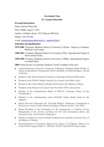 Curriculum Vitae Dr. Gaetano Penocchio Personal Information: Name: Gaetano Penocchio Date of Birth: AugustAddress: 36 Maiera Street, 25123 Brescia (BS) Italy