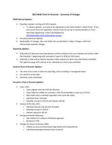 2013 BARS Chart of Accounts – Summary of Changes BARS Manual Updates: Paperless updates starting with 2013 update o To receive updates, you have to be registered on the State Auditor’s Client Portal. If you are unsur