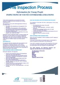 Information for Members of the Management Committee Inspections of Youth Centres/Organisations