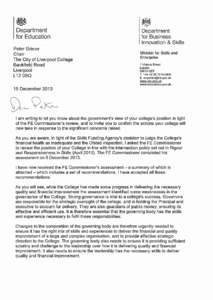 City of Liverpool College - Ministers Letter to Chair