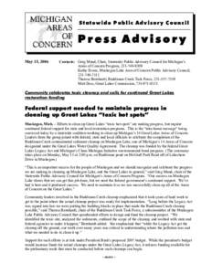 Press Advisory: Federal Support Needed to Maintain Progress in Cleaning Up Great Lakes 