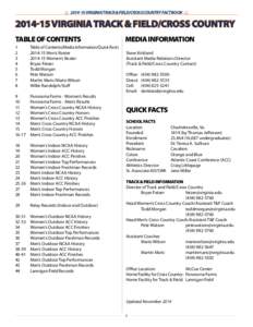 [removed]Virginia TRAck & FIELD/Cross country fact book[removed]VIRGINIA TRACK & FIELD/CROSS COUNTRY TABLE OF CONTENTS 1	 2