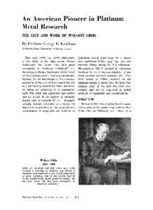 An American Pioneer in Platinum Metal Research THE LIFE AND WORK OF WOLCOTT GIBBS