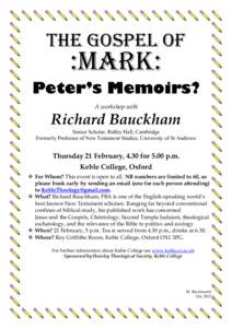 the gospel of  :mark: Peter’s Memoirs? A workshop with