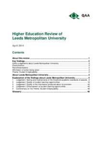 Higher Education Review of Leeds Metropolitan University April 2014 Contents About this review ..................................................................................................... 1
