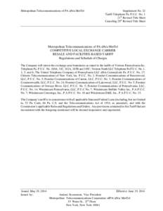 Metropolitan Telecommunications of PA d/b/a MetTel  Supplement No. 22 Tariff-Telephone Pa. P.U.C. No. 1 21th Revised Title Sheet Canceling 20th Revised Title Sheet