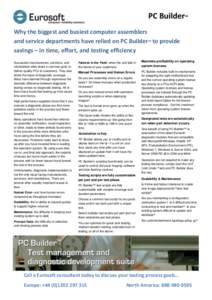 PC Builder™ Why the biggest and busiest computer assemblers and service departments have relied on PC Builder™ to provide savings – in time, effort, and testing efficiency Successful manufacturers, servicers, and r