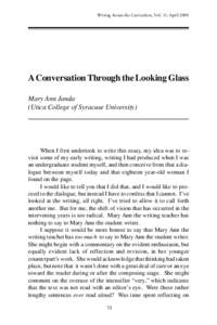 Writing Across the Curriculum, Vol. 11: AprilA Conversation Through the Looking Glass Mary Ann Janda