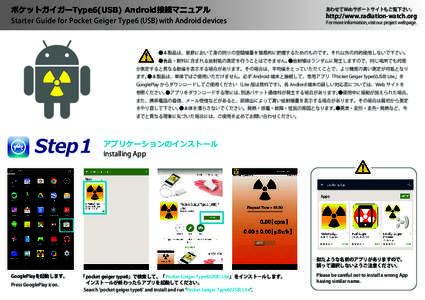 ポケットガイガーType6(USB) Android接続マニュアル  Starter Guide for Pocket Geiger Type6 (USB) with Android devices あわせてWebサポートサイトもご覧下さい。