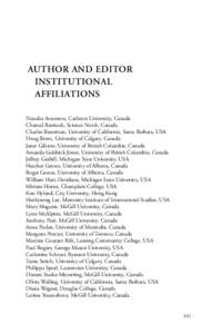 AUTHOR AND EDITOR INSTITUTIONAL AFFILIATIONS Natasha Artemeva, Carleton University, Canada Chantal Barriault, Science North, Canada Charles Bazerman, University of California, Santa Barbara, USA