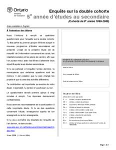 Ministère de l’Éducation Enquête sur la double cohorte  5e année d’études au secondaire