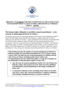 BRIEFING ON BAHRAIN FOR THE COMMITTEE ON THE ELIMINATION OF DISCRIMINATION AGAINST WOMEN, PRESESSIONAL WORKING GROUP – Jul 2013 From Peter Newell, Coordinator, Global Initiative [removed]