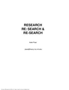 RESEARCH RE: SEARCH & RE-SEARCH Aske Plaat  