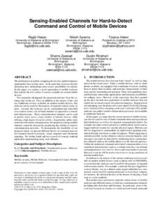 Sensing-Enabled Channels for Hard-to-Detect Command and Control of Mobile Devices Ragib Hasan Nitesh Saxena