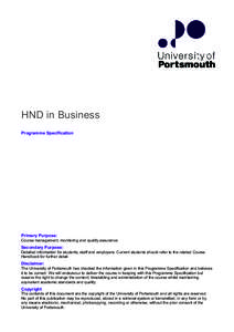 HND in Business Programme Specification Primary Purpose: Course management, monitoring and quality assurance.