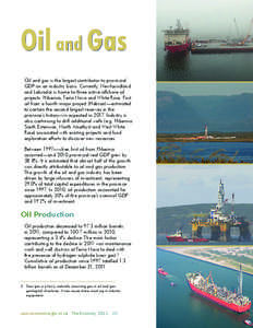Oil and Gas Oil and gas is the largest contributor to provincial GDP on an industry basis. Currently, Newfoundland and Labrador is home to three active offshore oil projects: Hibernia, Terra Nova and White Rose. First oi