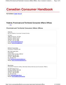 Federal, Provincial and Territorial Consumer Affairs Offices - Key Consumer Contacts | ...  Page 1 of 4 Canadian Consumer Handbook My Handbook Create View (0)