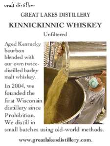 GREAT LAKES DISTILLERY  KINNICKINNIC WHISKEY Unfiltered Aged Kentucky bourbon