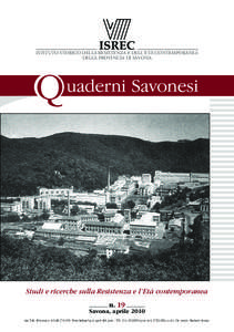 ISTITUTO STORICO DELLA RESISTENZA E DELL’ETÀ CONTEMPORANEA DELLA PROVINCIA DI SAVONA Studi e ricerche sulla Resistenza e l’Età contemporanea n. 19