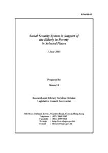 RP06[removed]Social Security System in Support of the Elderly in Poverty in Selected Places 1 June 2005