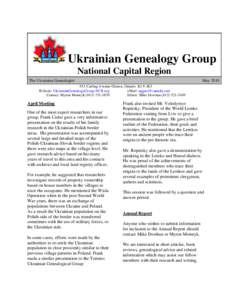 Ukrainian Genealogy Group National Capital Region The Ukrainian Genealogist May 2010