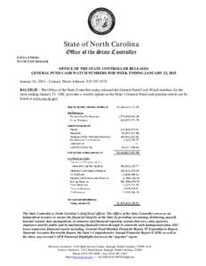 State of North Carolina LINDA COMBS STATE CONTROLLER Office of the State Controller