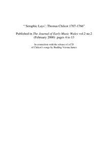 “‘Seraphic Lays’: Thomas Chilcot[removed]” Published in The Journal of Early Music Wales vol.2 no.2 (February[removed]pages 4 to 13