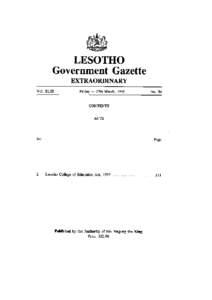 211  LESOTHO COLLEGE OF EDUCATION ACT 1997 ARRANGEMENT OF SECTIONS  PART I - PRELIMINARY