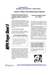 COMBAT CHRONIC AND COMMUNICABLE DISEASES He lifted up his hands and eyes in silent agony for some time; at last he exclaimed “All dead”! “All dead”! And then hung his head in mournful silence.’  Food for though