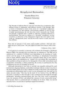 ˆ 00:–40 NOUS doi: nousMetaphysical Rationalism SHAMIK DASGUPTA