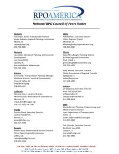 National RPO Council of Peers Roster Alabama Tom Piper, Senior Transportatin Planner South Alabama Regional Planning Commission Mobile, AL [removed]