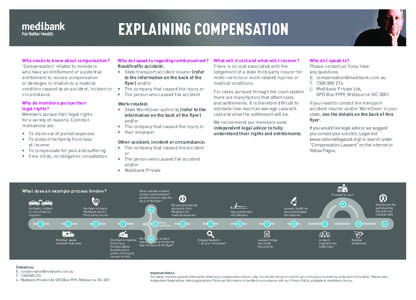 EXPLAINING COMPENSATION Who needs to know about compensation? ‘Compensation’ relates to members who have an entitlement or a potential entitlement to receive compensation or damages in relation to a medical