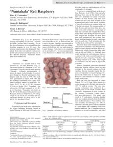 BREEDING, CULTIVARS, ROOTSTOCKS, AND GERMPLASM RESOURCES HORTSCIENCE 44(1):25–[removed]. ‘Nantahala’ Red Raspberry Gina E. Fernandez1,4 North Carolina State University, Horticulture, 170 Kilgore Hall, Box 7609,