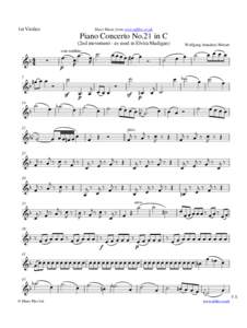1st Violins  Sheet Music from www.mfiles.co.uk Piano Concerto No.21 in C (2nd movement - as used in Elvira Madigan)