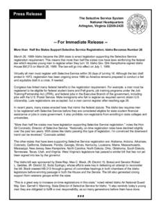 Press Release  The Selective Service System National Headquarters Arlington, Virginia[removed]