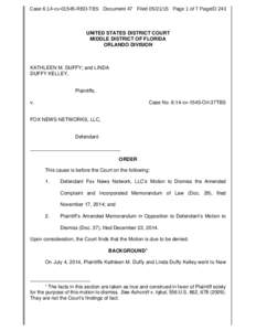 Case 6:14-cvRBD-TBS Document 47 FiledPage 1 of 7 PageID 243  UNITED STATES DISTRICT COURT MIDDLE DISTRICT OF FLORIDA ORLANDO DIVISION