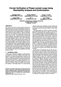 Formal Verification of Phase-Locked Loops Using Reachability Analysis and Continuization Matthias Althoff [removed]  Akshay Rajhans