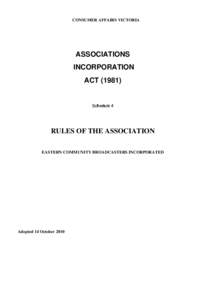 CONSUMER AFFAIRS VICTORIA  ASSOCIATIONS INCORPORATION ACT (1981)